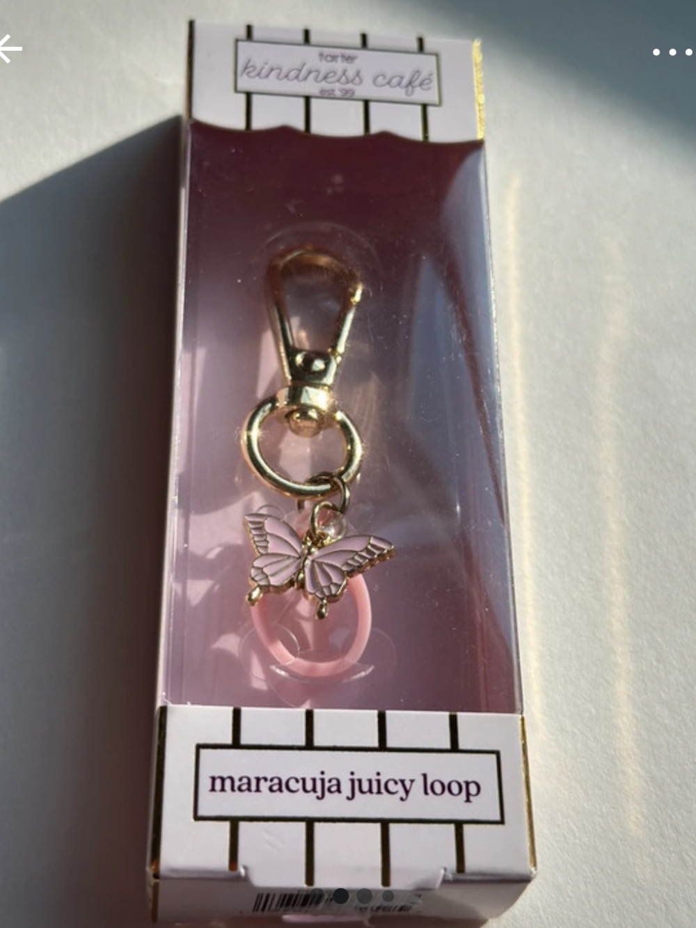 tarte Pink Butterfly Keyring with Gold Hardware